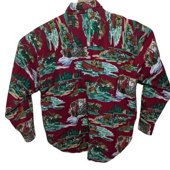 VINTAGE Mens PUNCH Red Hunting Fishing Camping Novelty Long Sleeve Button Down L - Picture 3 of 7